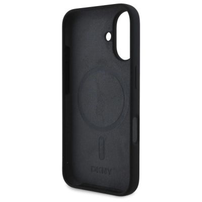 7. DKNY Silicone White Printed Logo MagSafe iPhone 16 Case - Black
