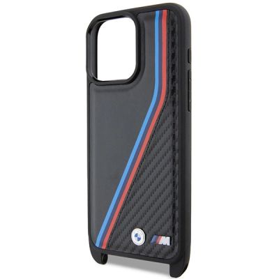 5. BMW M Edition Carbon Tricolor Lines & Strap case for iPhone 15 Pro Max - black