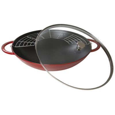 2. Staub Cast Iron Wok with Lid – Red, 37 cm