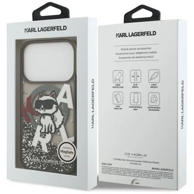 8. Karl Lagerfeld Liquid Glitter Choupette Logo MagSafe Case for iPhone 17 Pro - Black