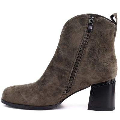 8. Women's leather high-heeled ankle boots in khaki Vinceza 91178