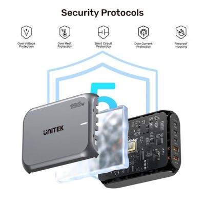 14. Stationary GaN charger UNITEK P1234AGY01-EU 188W 3xUSB-C 2xUSB-A