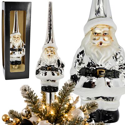 3. CHRISTMAS TREE TOP 28CM GLASS SILVER SANTA CLAUS