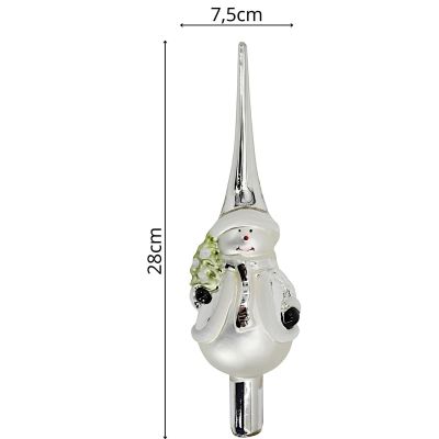 4. SILVER GLASS SNOWMAN CHRISTMAS TREE TOP