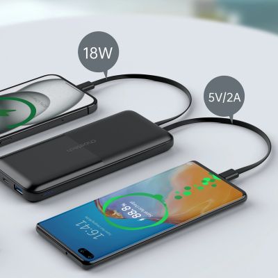 6. Powerbank Choetech B654 10000mAh 22.5W USB-A / USB-C / micro USB with built-in USB-C / Lightning cable - black