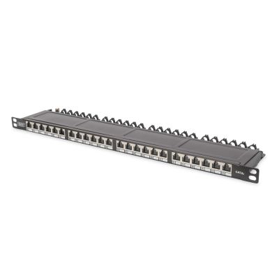 7. High density patch panel 19'' 24x RJ45, LSA level, cat.6A, shielded, 0.5U, black, cable guide