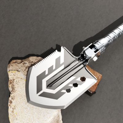 9. Wozinsky WSS-211 survival bushcraft shovel multifunctional knife breaker flint whistle harpoon 21 in 1 - gray