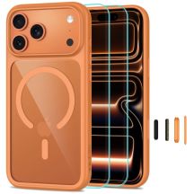 Tech-Protect MagOne CC MagSafe + Tempered Glass 2-Pack Case for iPhone 18 Pro / 17 Pro - Transparent Orange