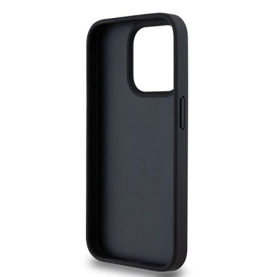 7. DKNY Leather Checkered Mono Pattern & Printed Stripes Case for iPhone 15 Pro Max - Black