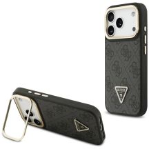 Guess 4G PU Triangle Logo & Stand Camera Magsafe Case for iPhone 17 Pro - Black