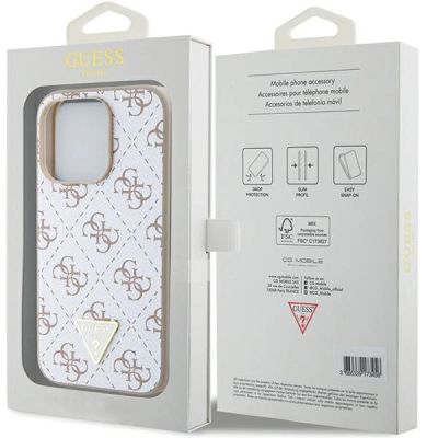 8. Guess 4G Triangle Metal Logo Case for iPhone 15 Pro - White