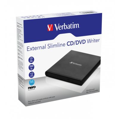 3. Verbatim External Slimline CD/DVD Writer Optical Disc DVD±RW Black