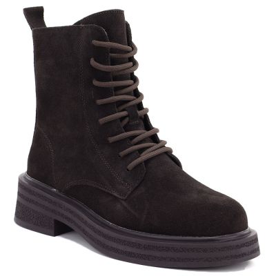 Women's leather ankle boots, suede, chocolate, Sergio Leone TR-02