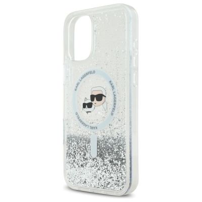 6. Karl Lagerfeld Liquid Glitter Karl&Choupette Head Magsafe iPhone 16 Case - Clear