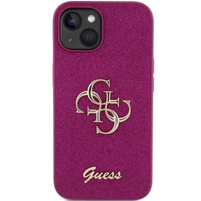 3. Guess Glitter Script Big 4G case for iPhone 15 - purple