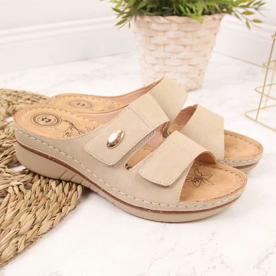 4. eVento W EVE224B beige wedge sandals with velcro 