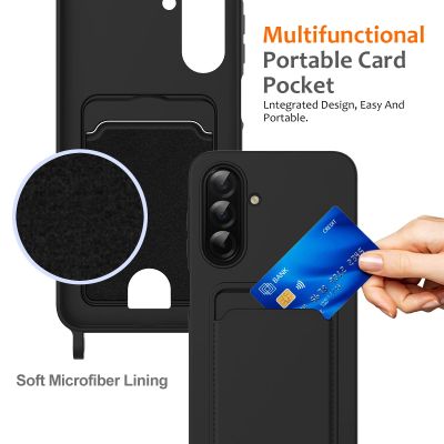 4. Samsung Galaxy A57 5G TPU Case with Card Holder and Crossbody Lanyard - Black