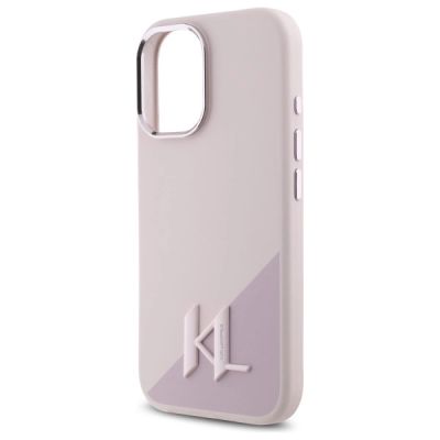6. Karl Lagerfeld Silicone Shadow Metal Initial MagSafe iPhone 16 Case - Pink