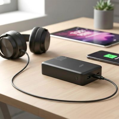 7. EVERACTIVE POWERBANK 20,000mAh, 1x USB, 2x USB-C, 20W, QC4+, LCD, BLACK EB-22QB