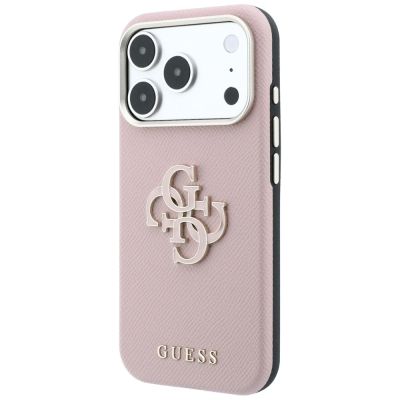 2. Guess Grained & Big Resin Logo Case for iPhone 18 Pro Max / 17 Pro Max - Pink