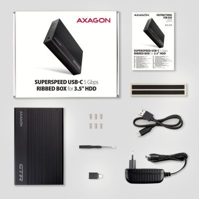 7. AXAGON EE35-GTR USB-C 3.2 Gen 1 - SATA 6G, 3.5" External Hard Drive Enclosure, Grooved - Black