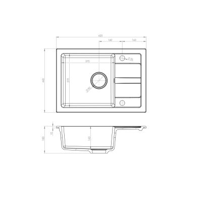 2. Black kitchen sink set with flexible tap - MAIDSINKS BALI sink (62x44) 1B1D black + Flessi Black Edition black tap