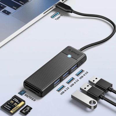 3. Orico PAPW3AT-U3 USB Hub 4-port 3x USB-A 3.0 with microSD/SD card reader 1.8 m - black