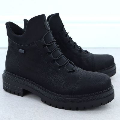 3. Women’s Black Leather Ankle Boots with Elastic Gussets, Rieker Y3163-00