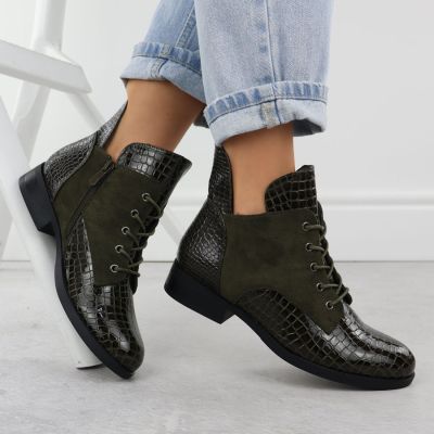 5. Women's patent leather ankle boots crocodile green Vinceza 26-16477