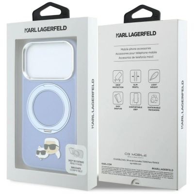 8. Karl Lagerfeld with Ring Stand 360 Karl & Choupette Heads Pin MagSafe Case for iPhone 18 Pro Max / 17 Pro Max - Light Blue