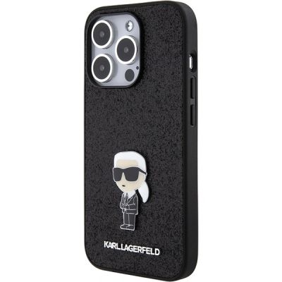 2. Karl Lagerfeld Glitter Ikonik Logo Metal Logo Case for iPhone 15 Pro Max - Black