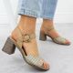 6. Women’s Beige Woven Block-Heel Sandals M.Daszyński MR24125-4