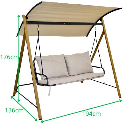 23. 2-PERSON GARDEN AND BALCONY SWING 194x136x173CM SAND