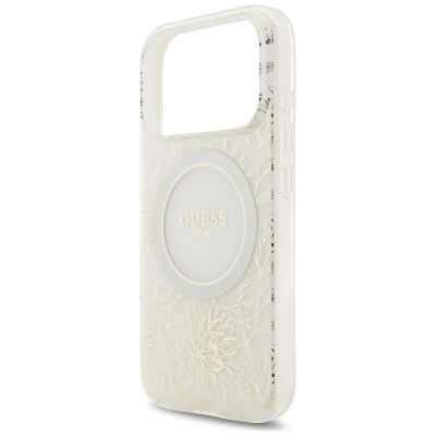 6. Guess IML Flowers Electro Pearl Strap MagSafe Case for iPhone 17 Pro - White