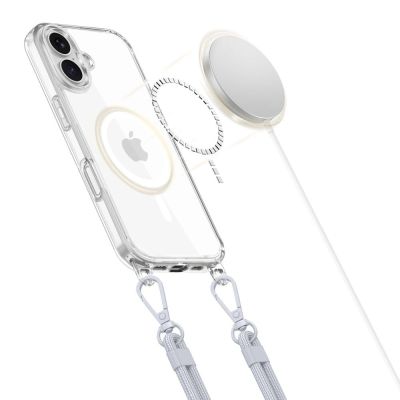 3. Tech-Protect Flexair Chain MagSafe Case for iPhone 16 - Clear + 2 Lanyards (Pink and Gray)