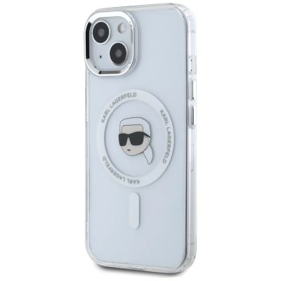 2. Karl Lagerfeld IML Metal Karl Head MagSafe Case for iPhone 15 White