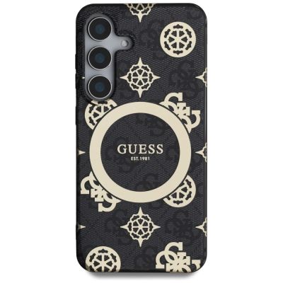 3. Guess 4G Background Gold Electroplated Peony Pattern MagSafe case for Samsung Galaxy S25 black