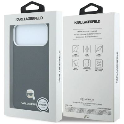 8. Karl Lagerfeld Grained Karl Head Metal MagSafe Case for iPhone 18 Pro Max / 17 Pro Max - Black