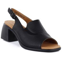 Women's black leather high-heeled sandals Vinceza 26-66920