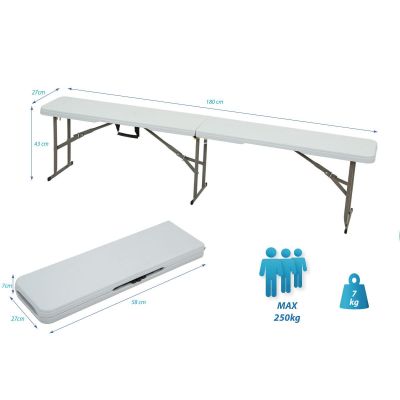 16. FOLDING CATERING BENCH 183X28X43CM WHITE