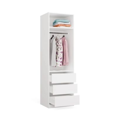 3. OPENO 1W1P3S WHITE Wardrobe – Modular Rack with Clothes Rail and 3 Drawers