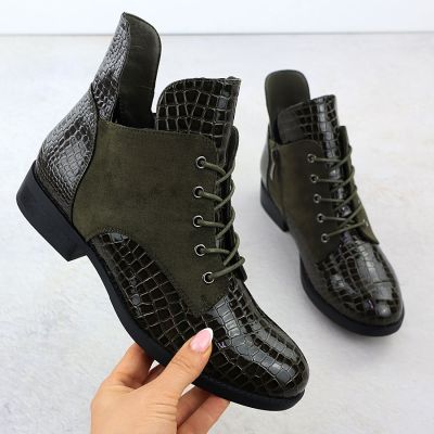 2. Women's patent leather ankle boots crocodile green Vinceza 26-16477