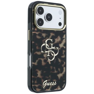 4. Guess IML 4G Script Metal Case for iPhone 17 Pro Max / 18 Pro Max - Black and Brown