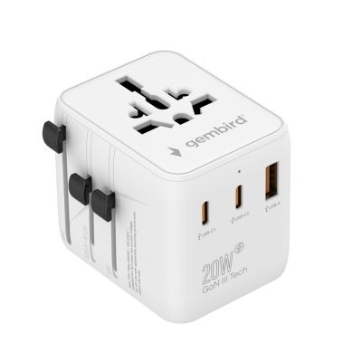 2. GEMBIRD UNIVERSAL TRAVEL ADAPTER 20W, WHITE