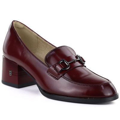 Women's leather brogues with high heels, burgundy, Vinceza 18116