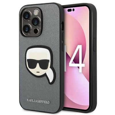 Karl Lagerfeld Saffiano Karl's Head Patch case for iPhone 14 Pro Max - silver