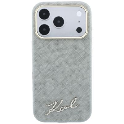 3. Karl Lagerfeld Saffiano Small Script Metal Logo MagSafe Case for iPhone 18 Pro / 17 Pro - Beige