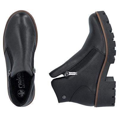 5. Women's leather ankle boots with a block heel, black, Rieker 79254-00