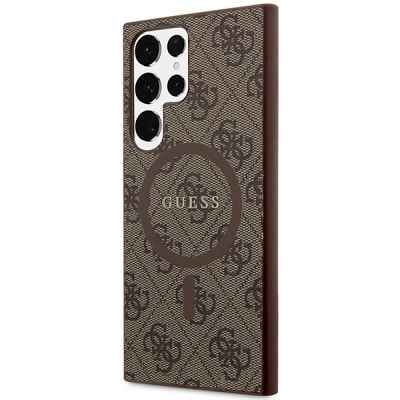 2. Guess 4G Collection Leather Metal Logo MagSafe Case for Samsung Galaxy S24 Ultra - Brown