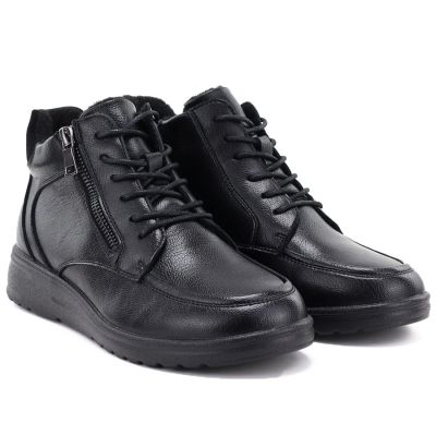 4. Women’s black leather wedge ankle boots with warm lining Potocki JE19502